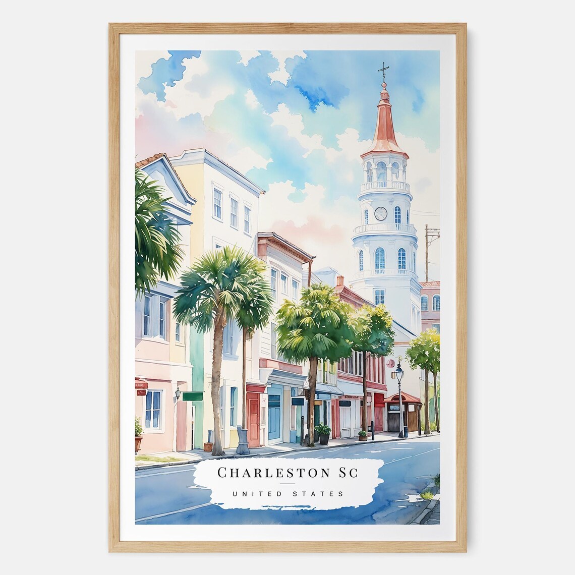 Charleston South Carolina Historic Street Watercolor Travel Print