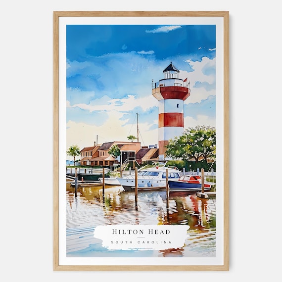 Hilton Head South Carolina Lighthouse Watercolor Marina Poster
