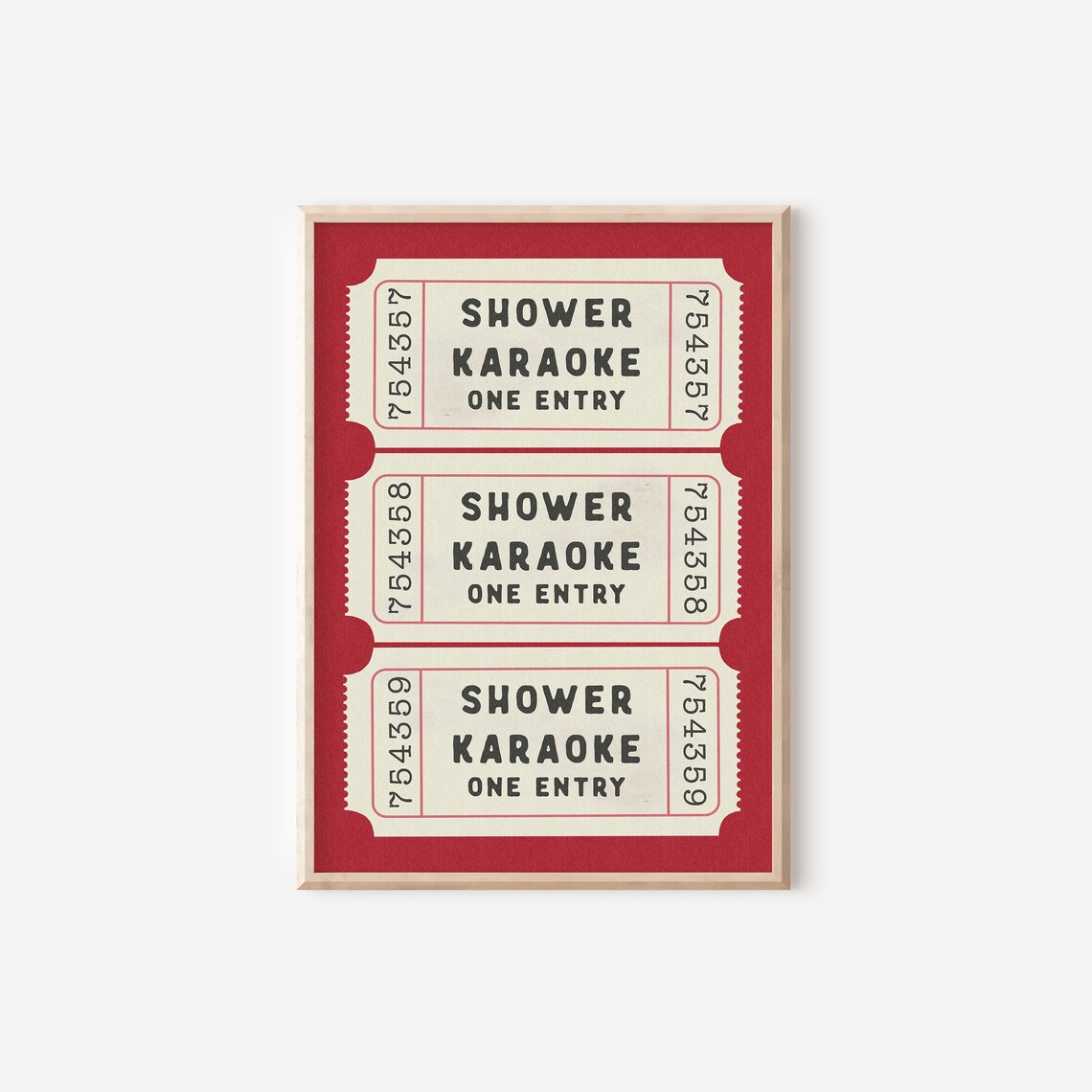 Shower Karaoke One Entry Red Vintage Ticket Stub Bathroom Poster - Image 4
