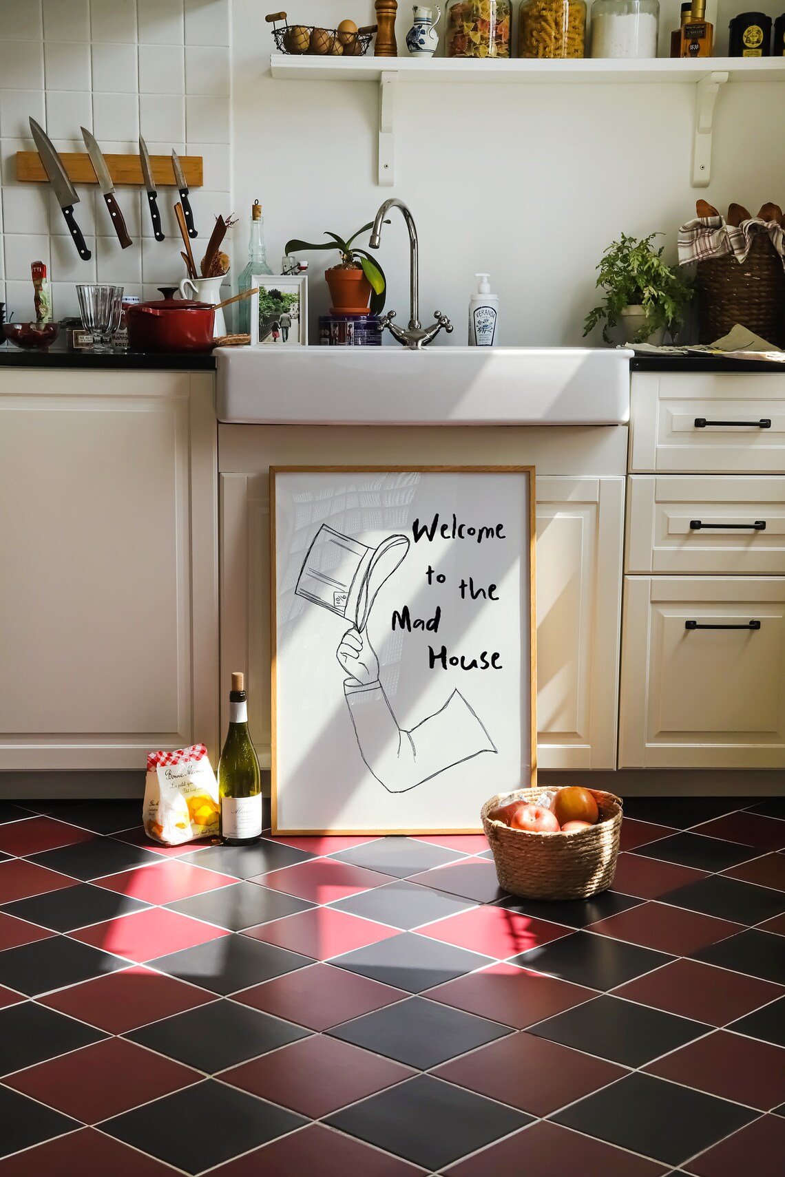 Welcome To The Mad House Top Hat Line Drawing Trendy Black Poster - Image 2