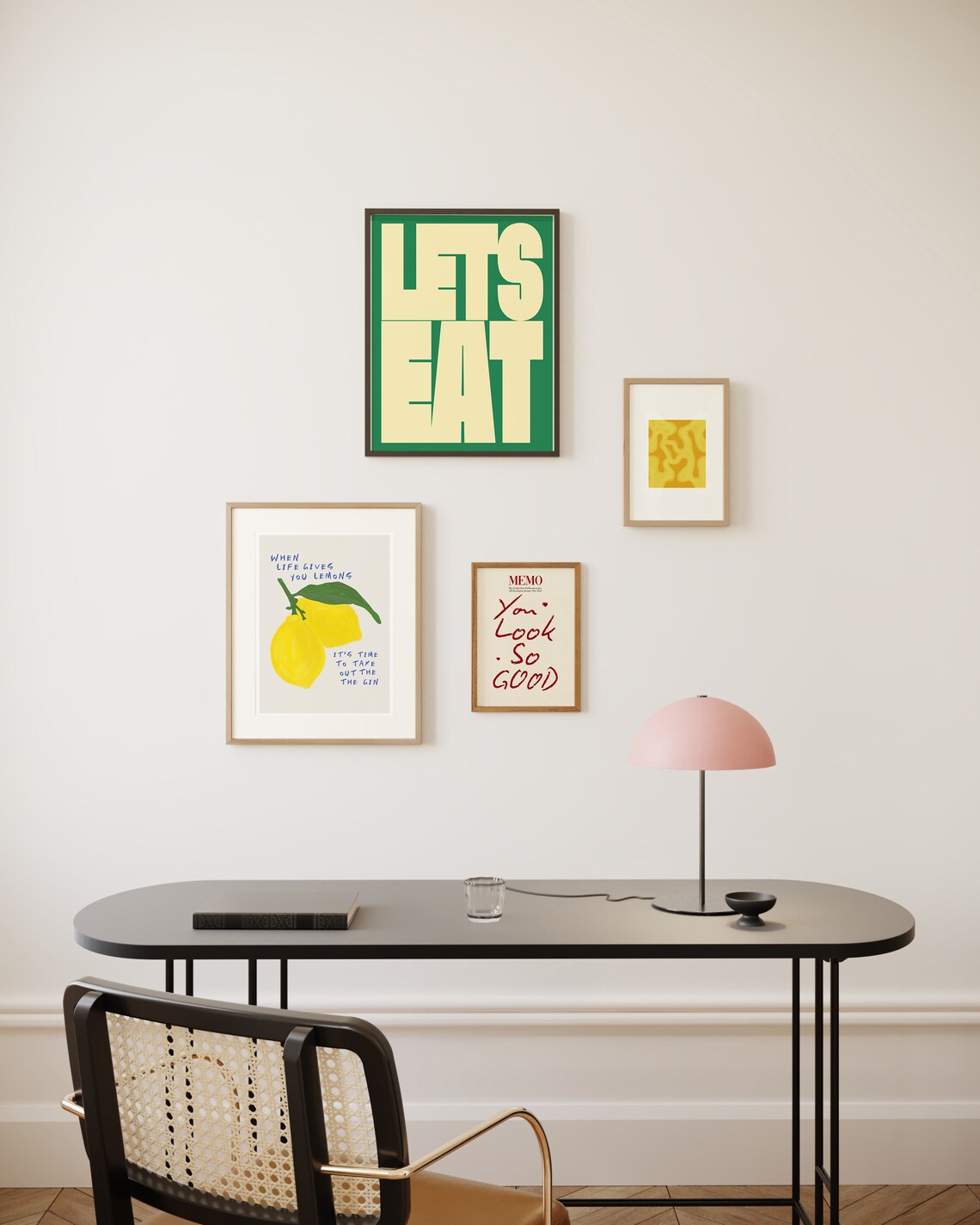 Lets Eat Bold Kitchen Typography Poster Green Retro Wall Decor Art - Image 2