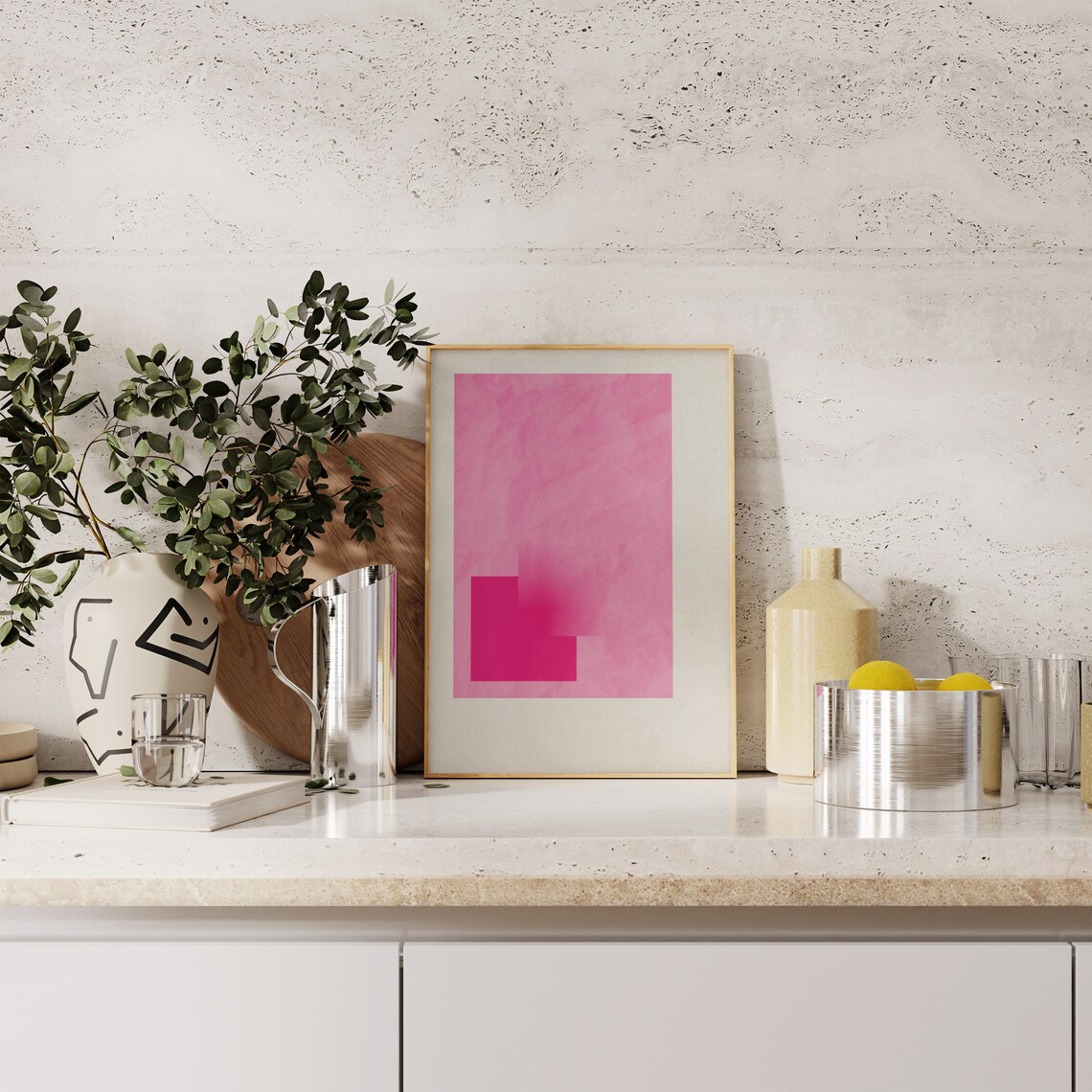 Pink Square Minimal Abstract Art Print, Trendy - Image 3