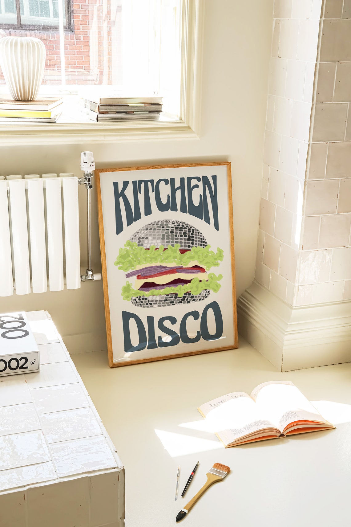 Kitchen Disco Poster Retro Burger Illustration Disco Ball Food Art - Image 3
