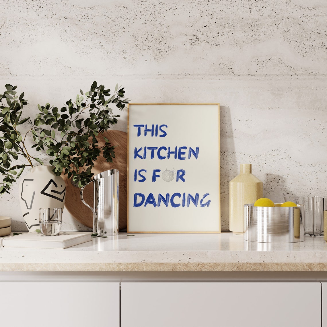 This Kitchen Is For Dancing Disco Ball Blue Typography Print - Image 4