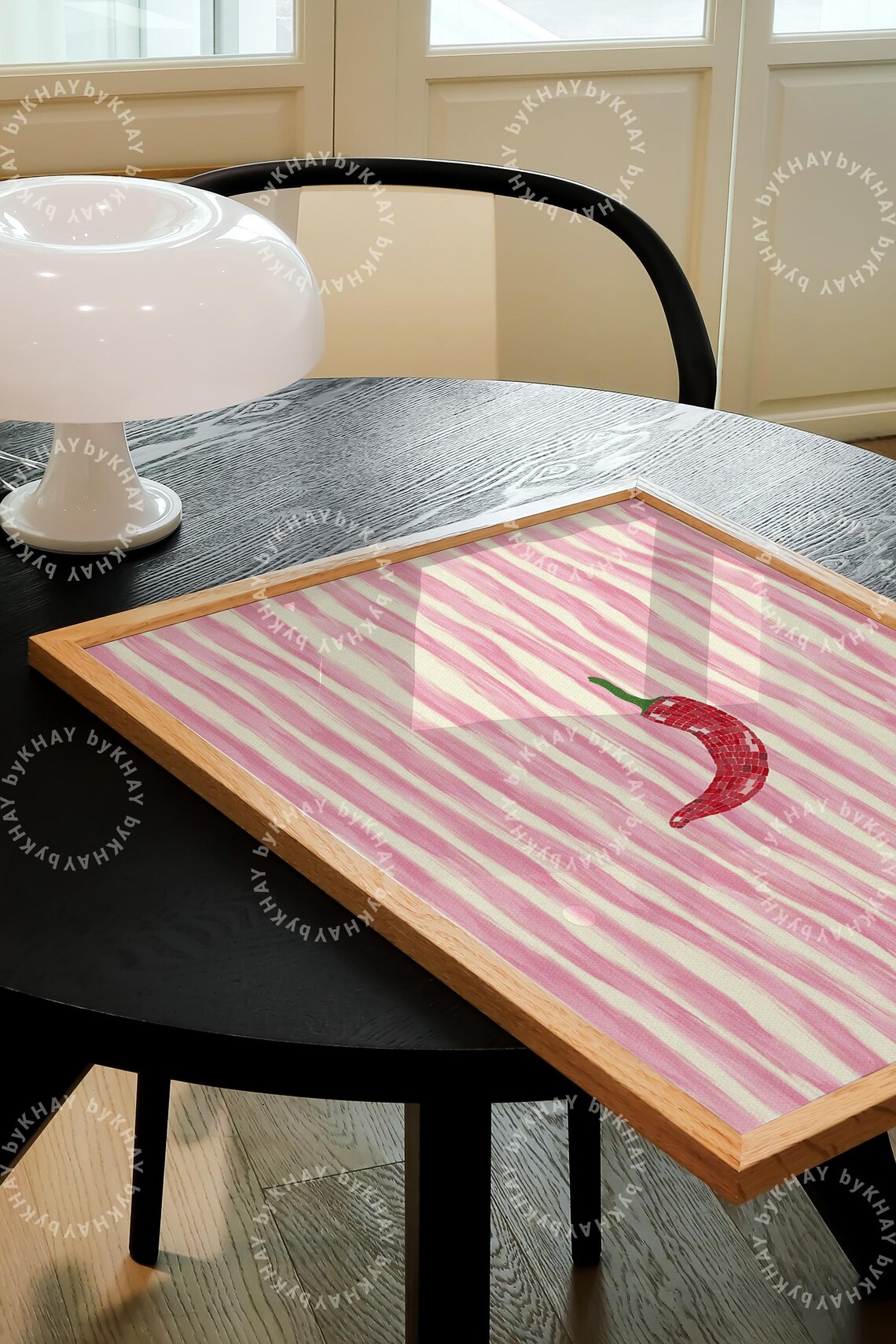 Disco Ball Chilli Kitchen Stripe Food Art Print - Image 2