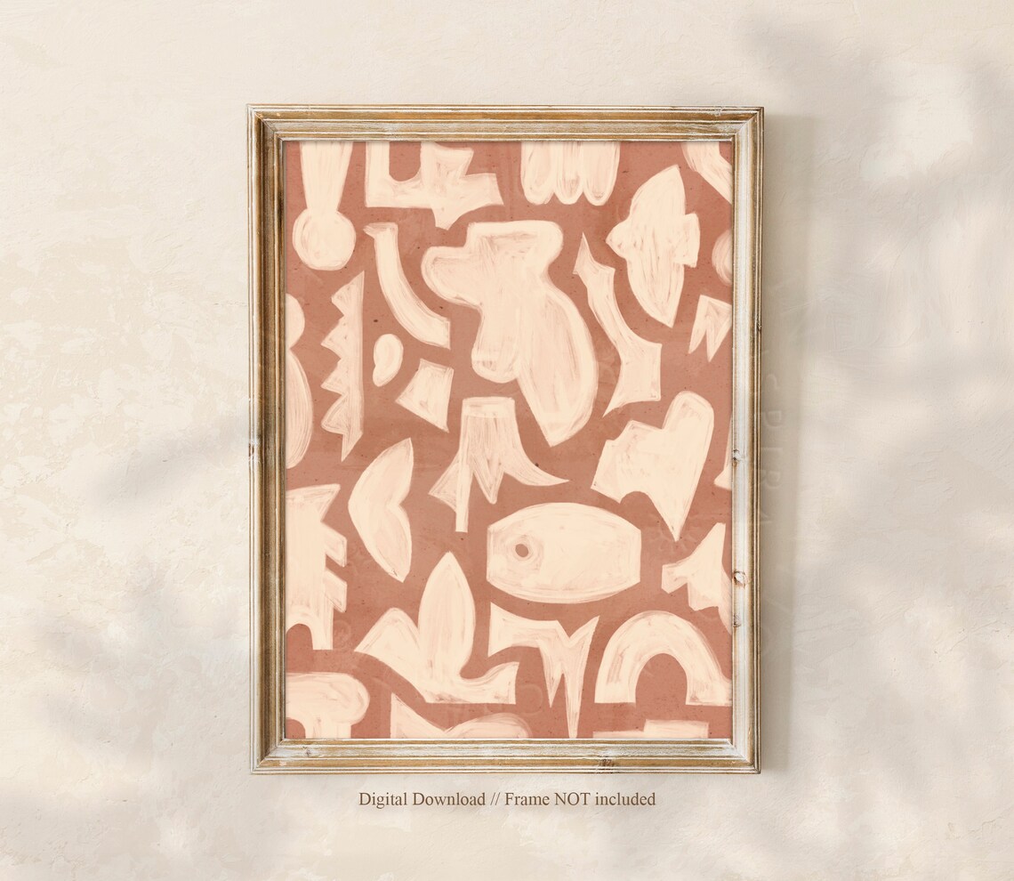 Terracotta Abstract Puzzle Organic Shapes Modern Boho Art Poster