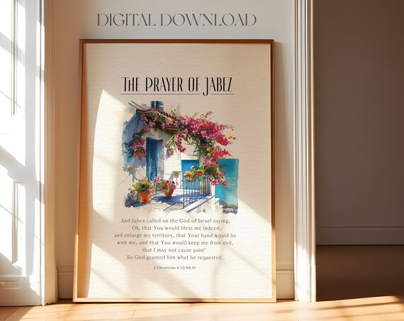 The Prayer Of Jabez 1 Chronicles 4:10 NKJV Mediterranean Floral Bible Poster