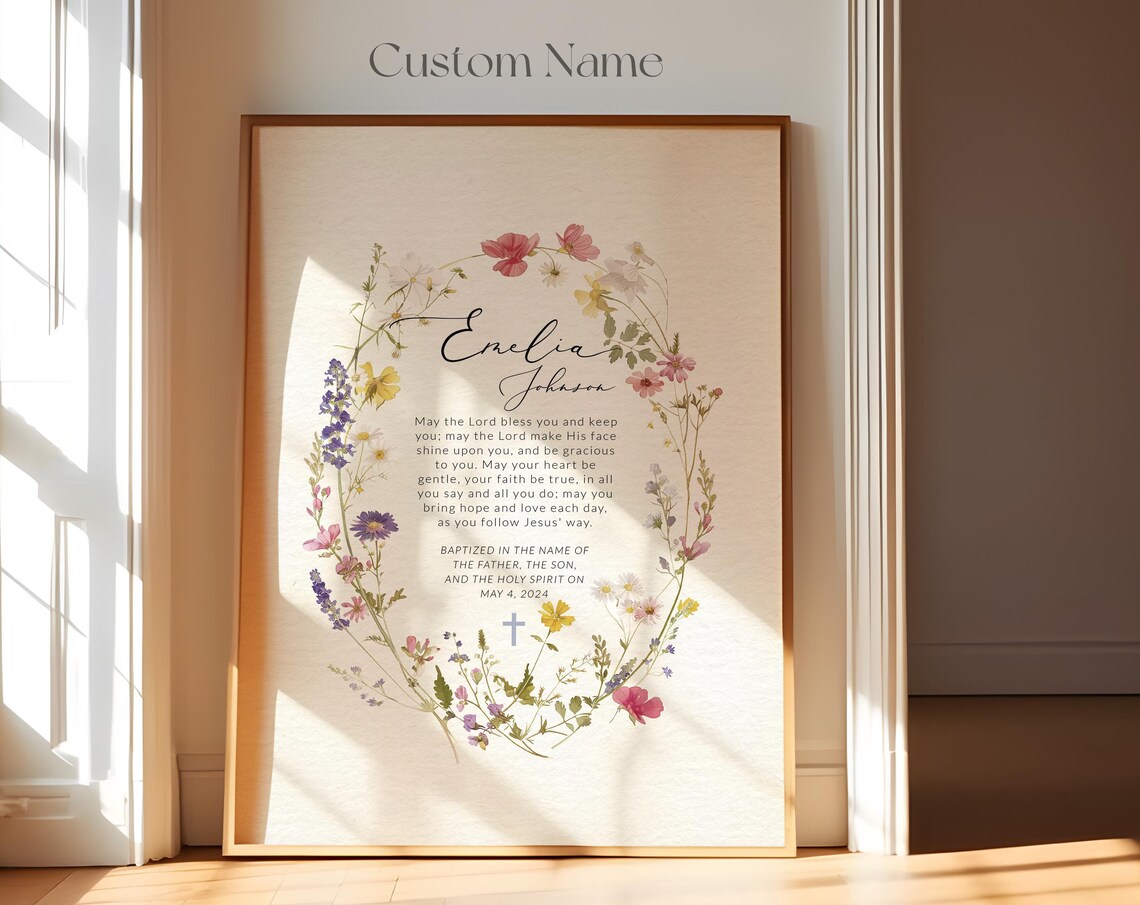 Personalised Wildflower Baptism Baby Dedication Art Print