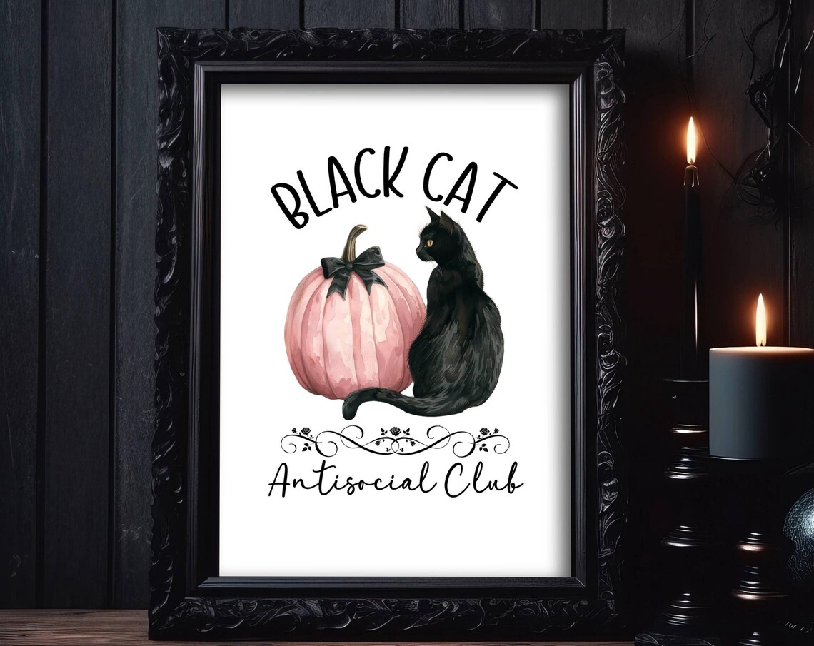 Black Cat Antisocial Club Cat Wall Art Poster