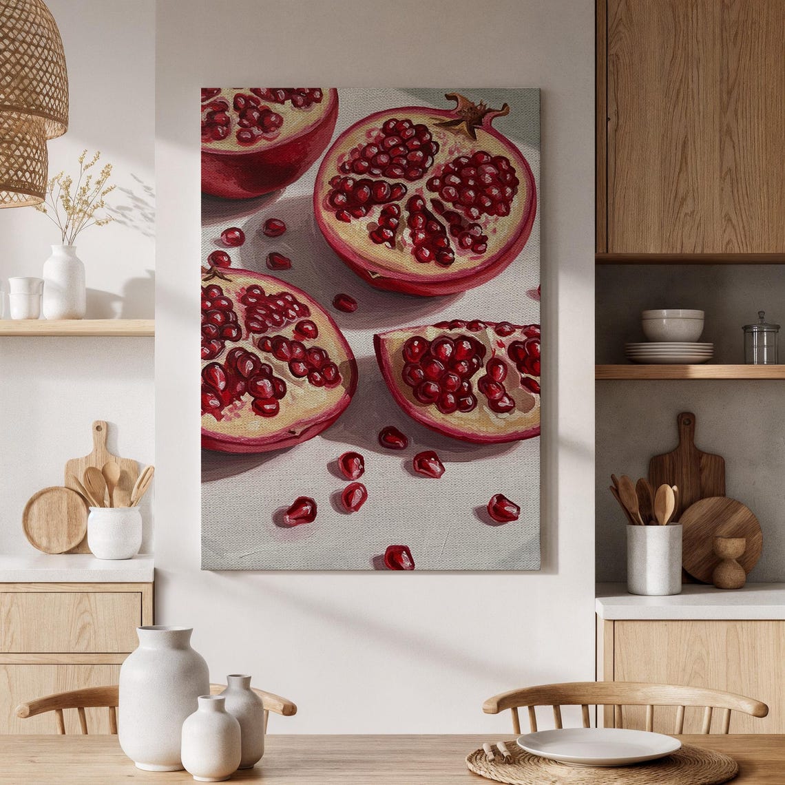 Fresh Pomegranate Sliced Fruit Still Life Kitchen Decor Wall Art