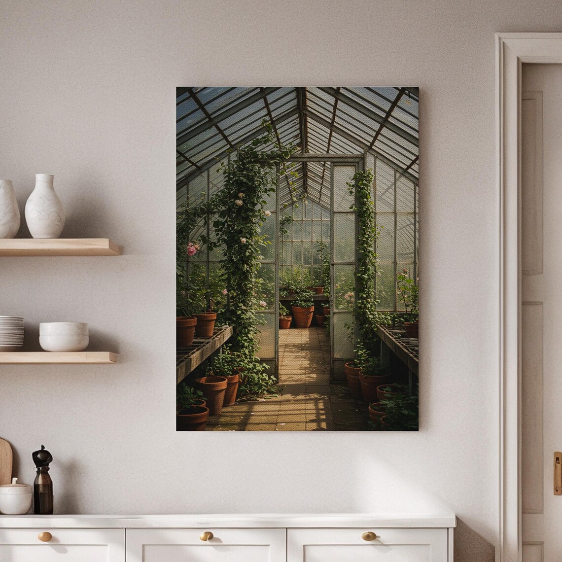 Peaceful Greenhouse Interior Botanical Glass Garden Wall Poster