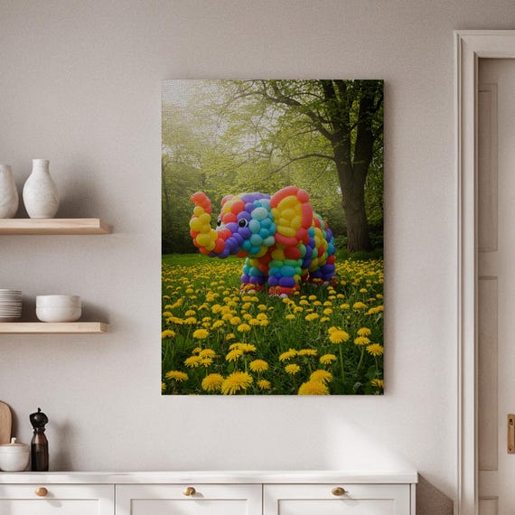 Whimsical Balloon Elephant Canvas Art Colorful Animal Decor Fun Wall For Kids Nursery Playroom Living Room Unique Home