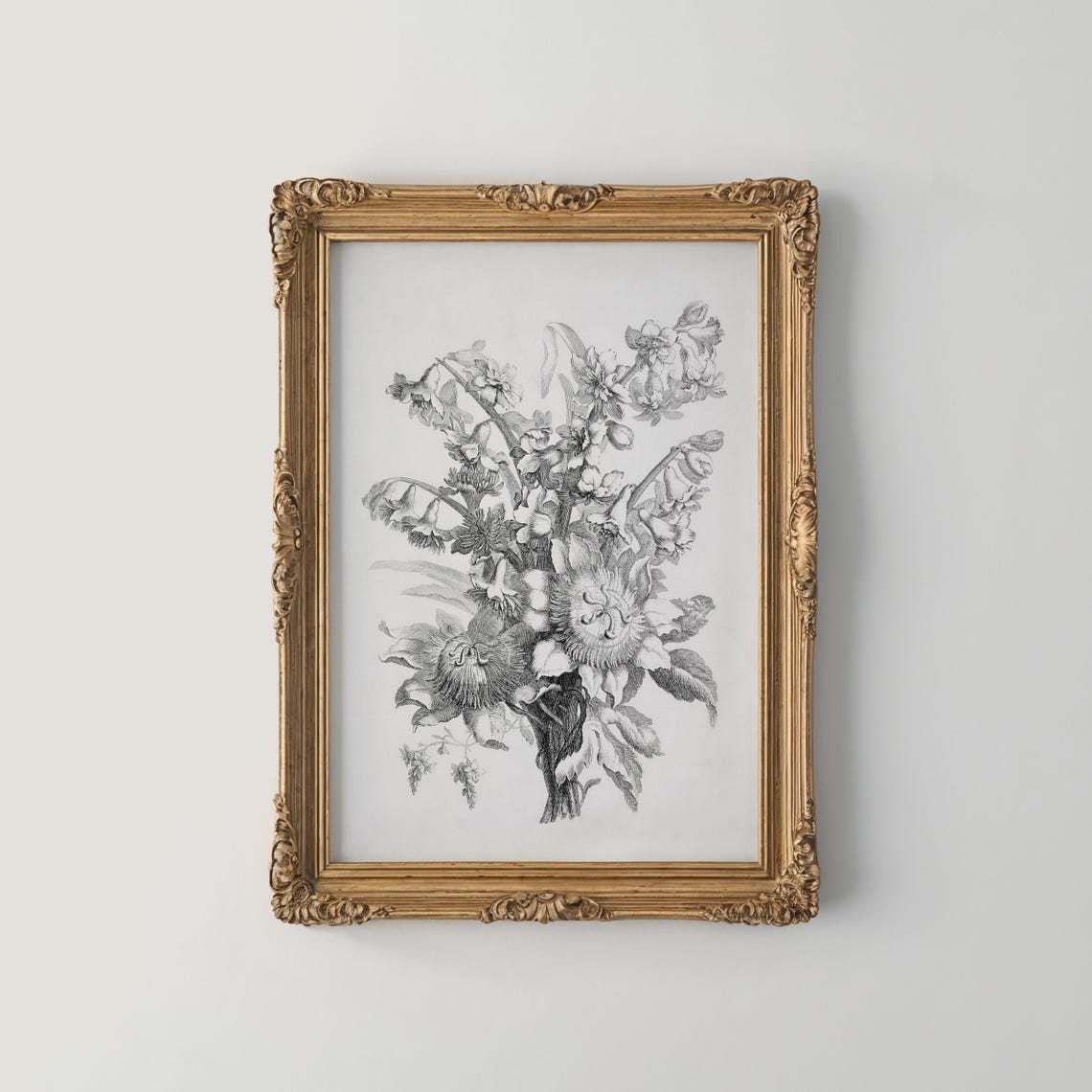 Wildflower Bouquet Monochrome Pencil Sketch Botanical Decor Print
