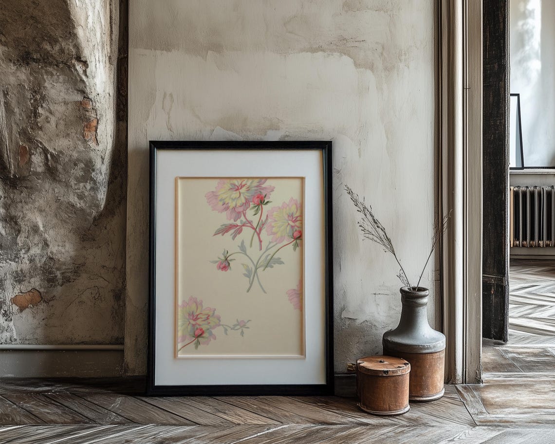 Pink Peony Blossom Wallpaper Style Floral Art in Vintage Decor Poster - Image 3