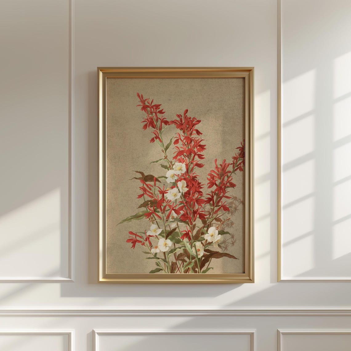Crimson Monarda Wildflower Cluster in Vintage Botanical Art Poster - Image 5