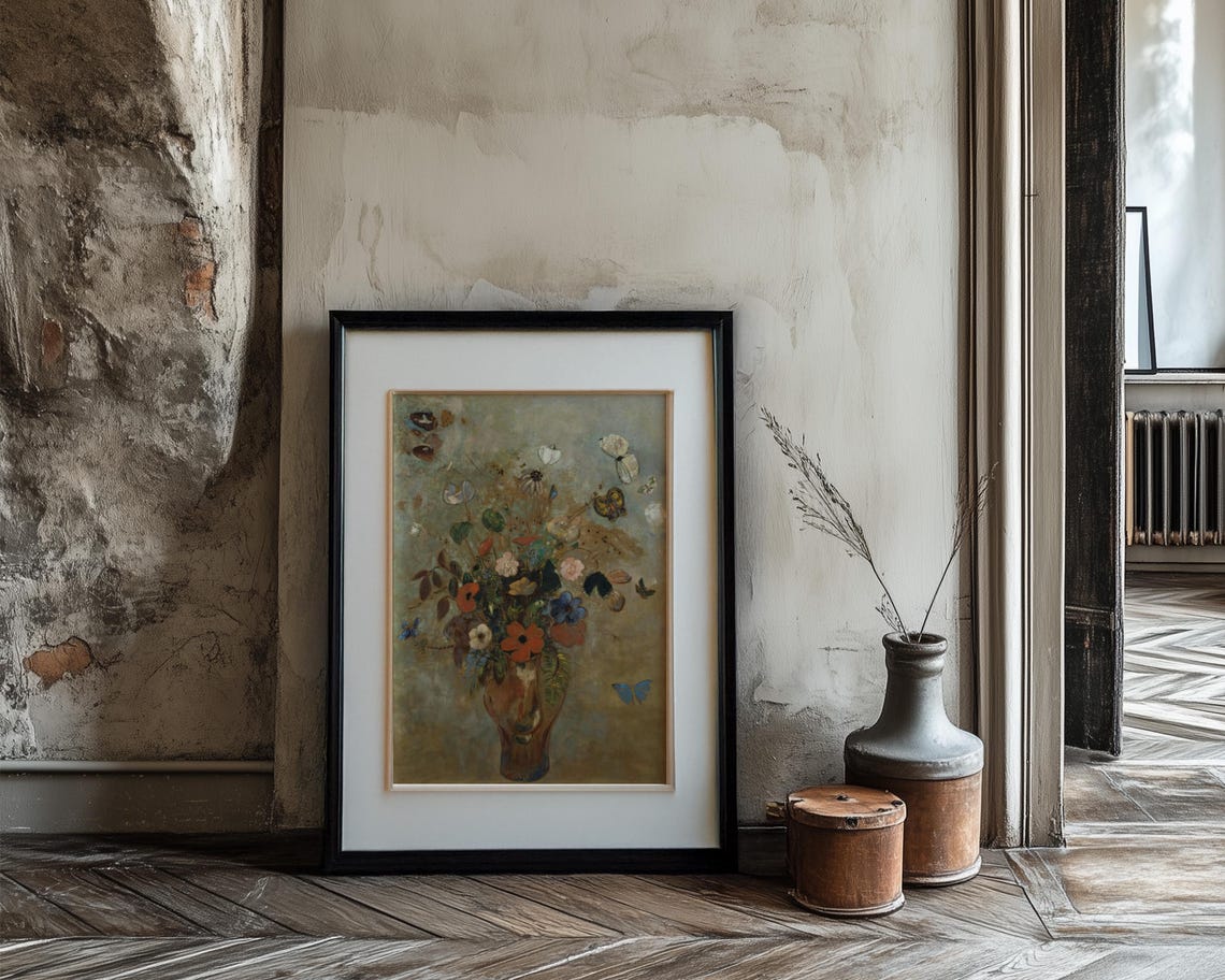 Dreamlike Wildflower Bouquet Butterflies Impressionist Poster - Image 3