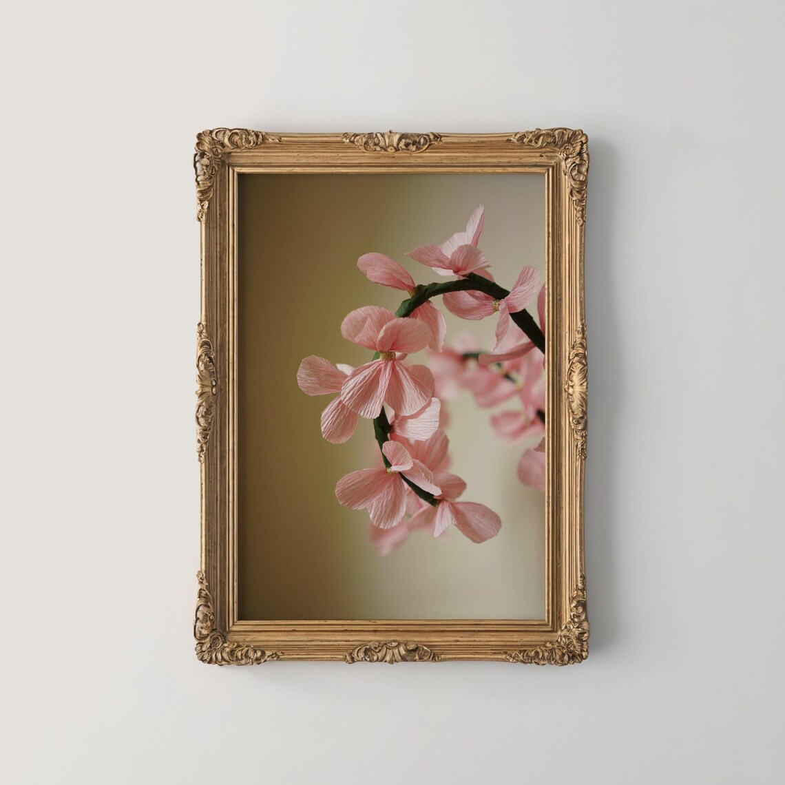 Pink Cherry Blossom Branch Moody Floral Photography Wall Print