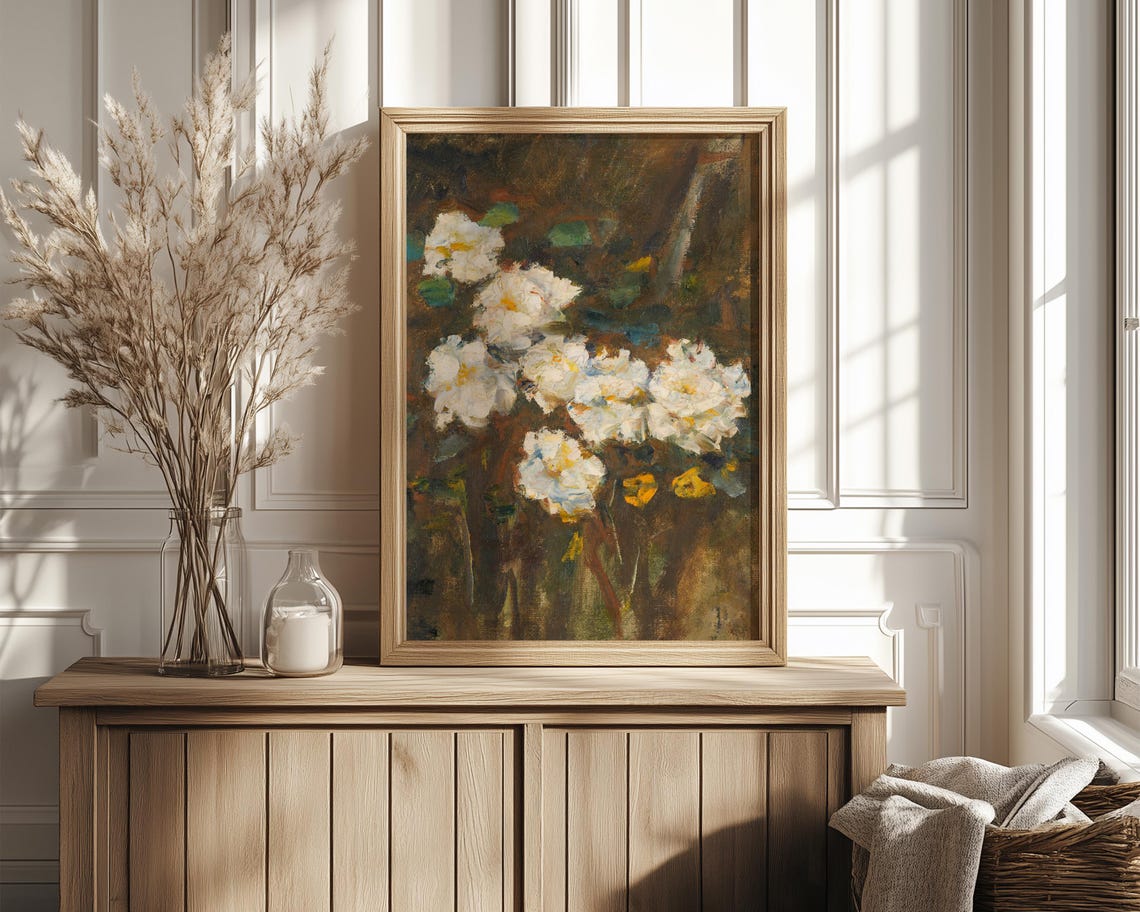 White Garden Roses on Dark Background Floral Still Life Poster - Image 4