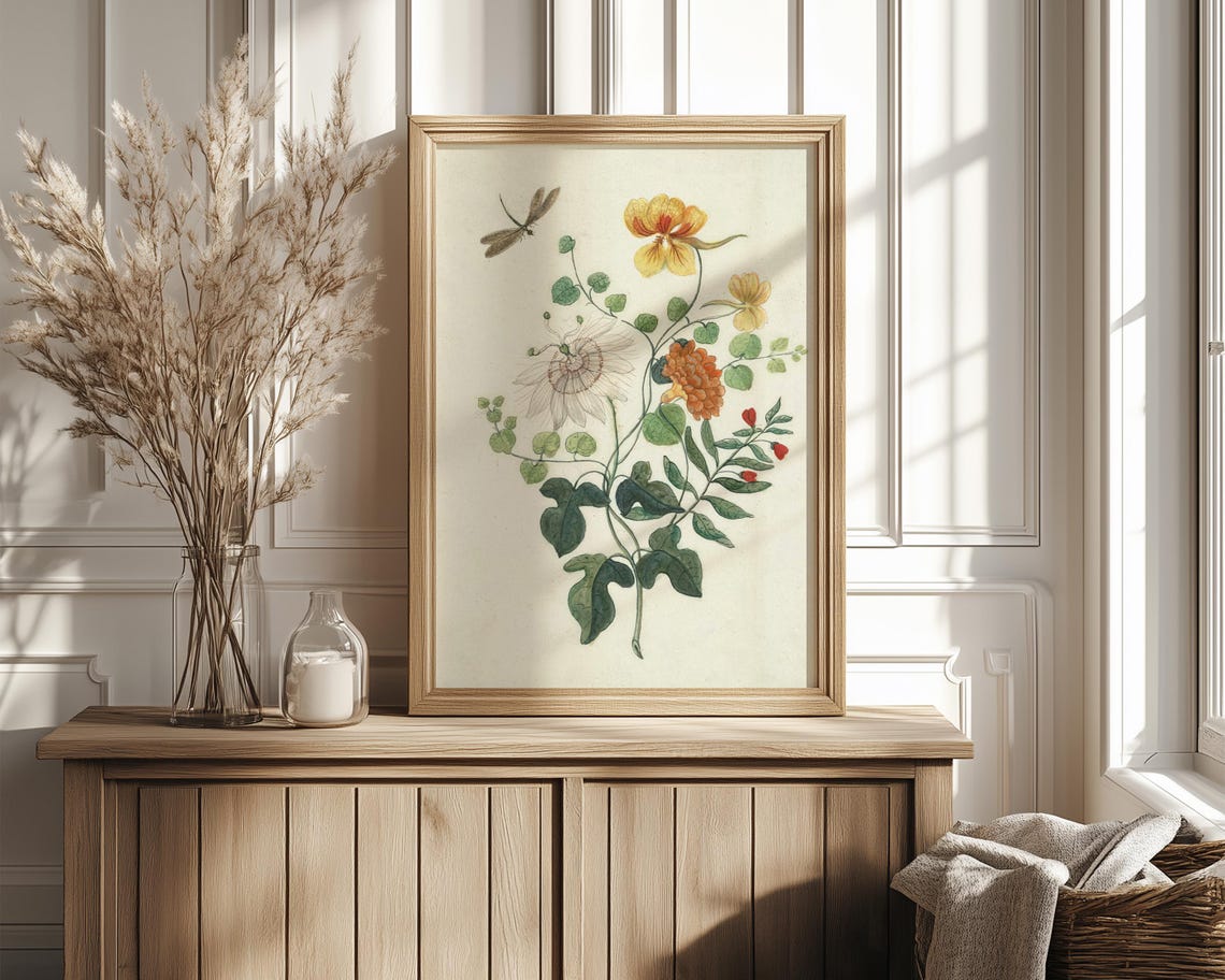 Passion Flower and Nasturtium with Dragonfly Botanical Poster - Image 4