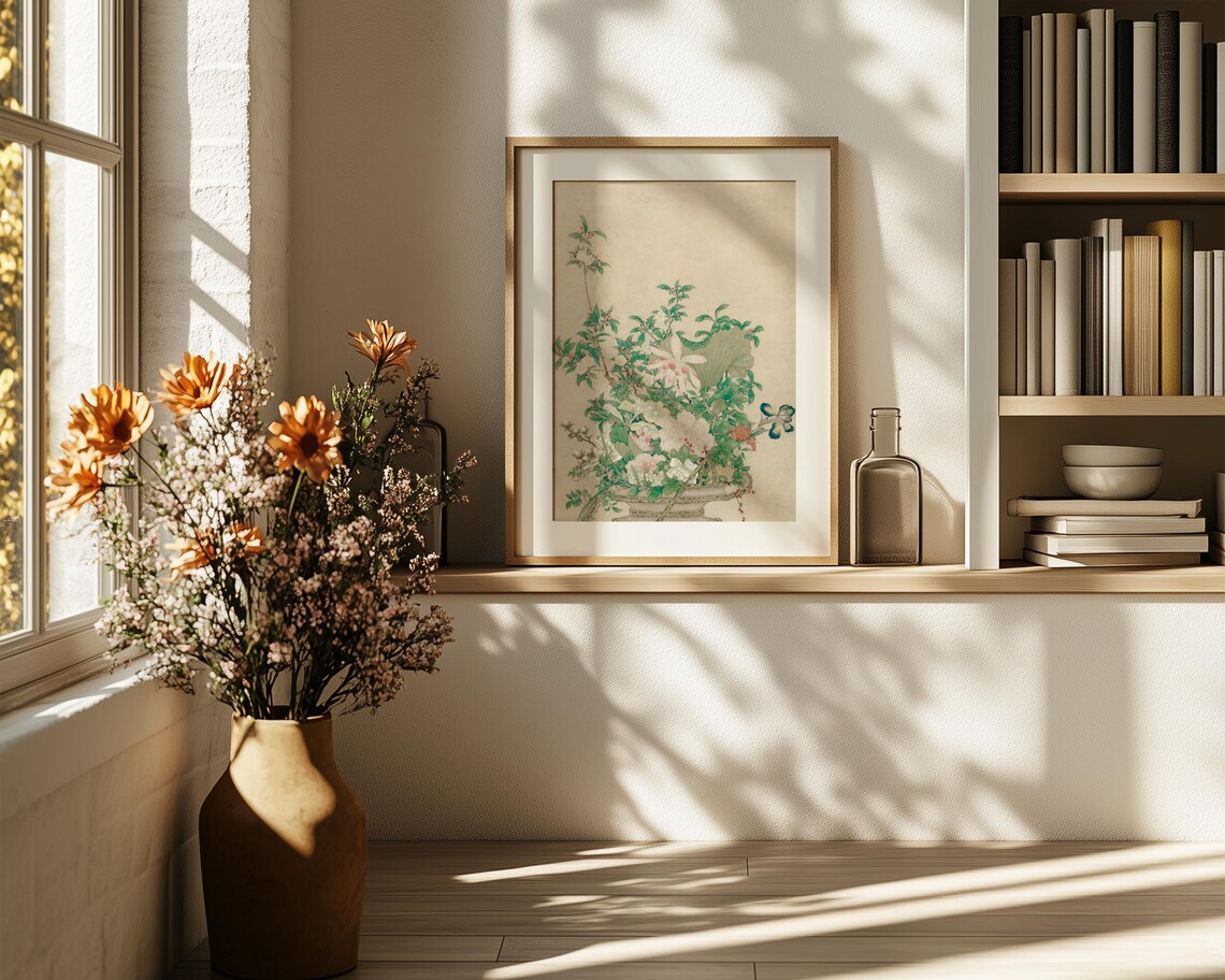 Chinese Flower Basket Painting White Blossoms Lotus Leaf Poster - Image 6