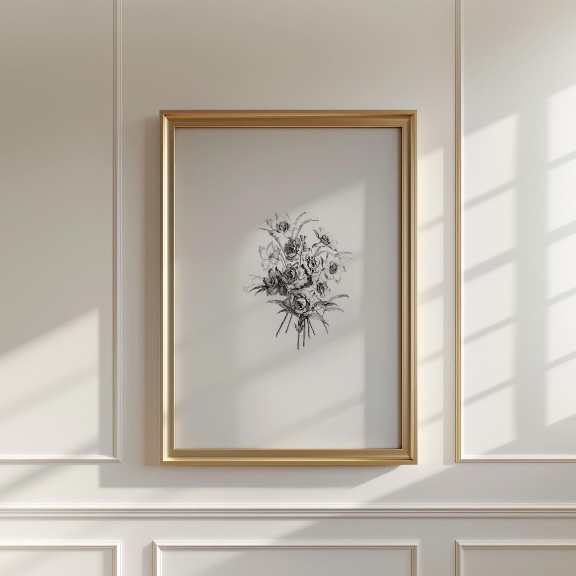 Vintage Black and White Botanical Bouquet Engraving Art Poster - Image 5