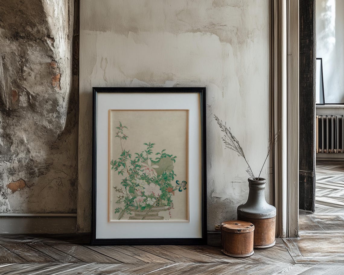 Chinese Flower Basket Painting White Blossoms Lotus Leaf Poster - Image 3