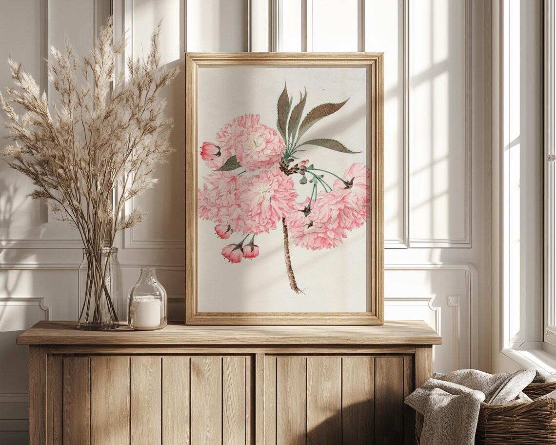 Full Bloom Pink Cherry Blossom Cluster Botanical Painting Poster - Image 4