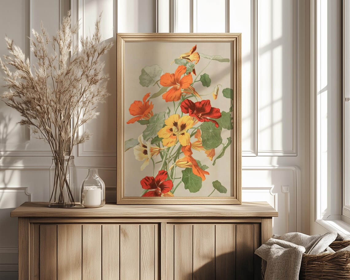 Orange and Yellow Nasturtium Flowers in Vintage Botanical Art Poster - Image 4