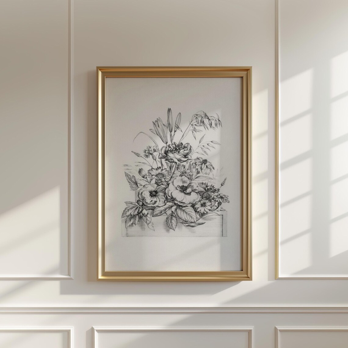 Black and White Botanical Engraving Flower Trough Vintage Poster - Image 5