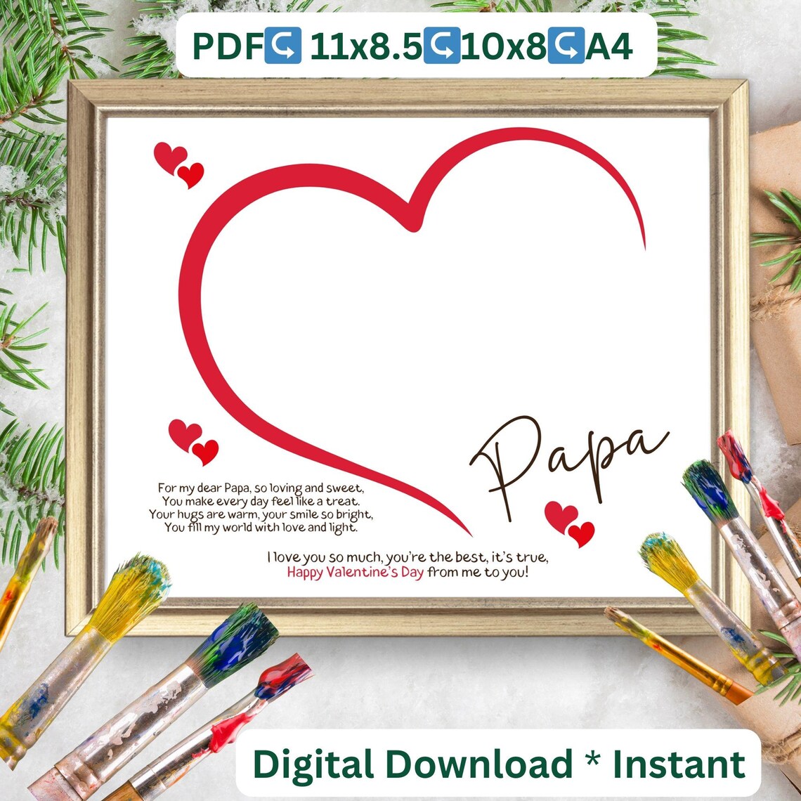 Sweet Papa Valentine Heart Handprint Poem Craft Keepsake Gift Poster - Image 2