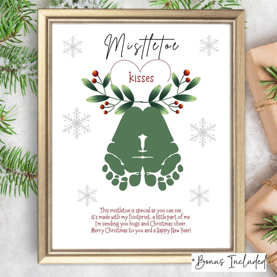 Mistletoe Kisses Footprint Art Christmas Poem Keepsake Craft Poster