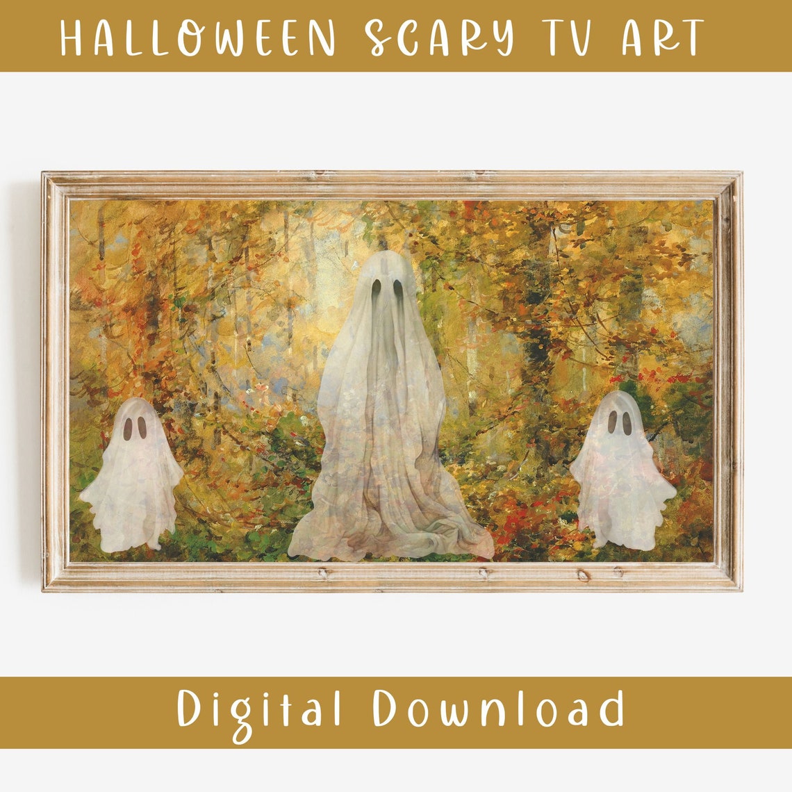 Halloween Ghost Family Autumn Forest Vintage Spooky Frame TV Wall Art - Image 2