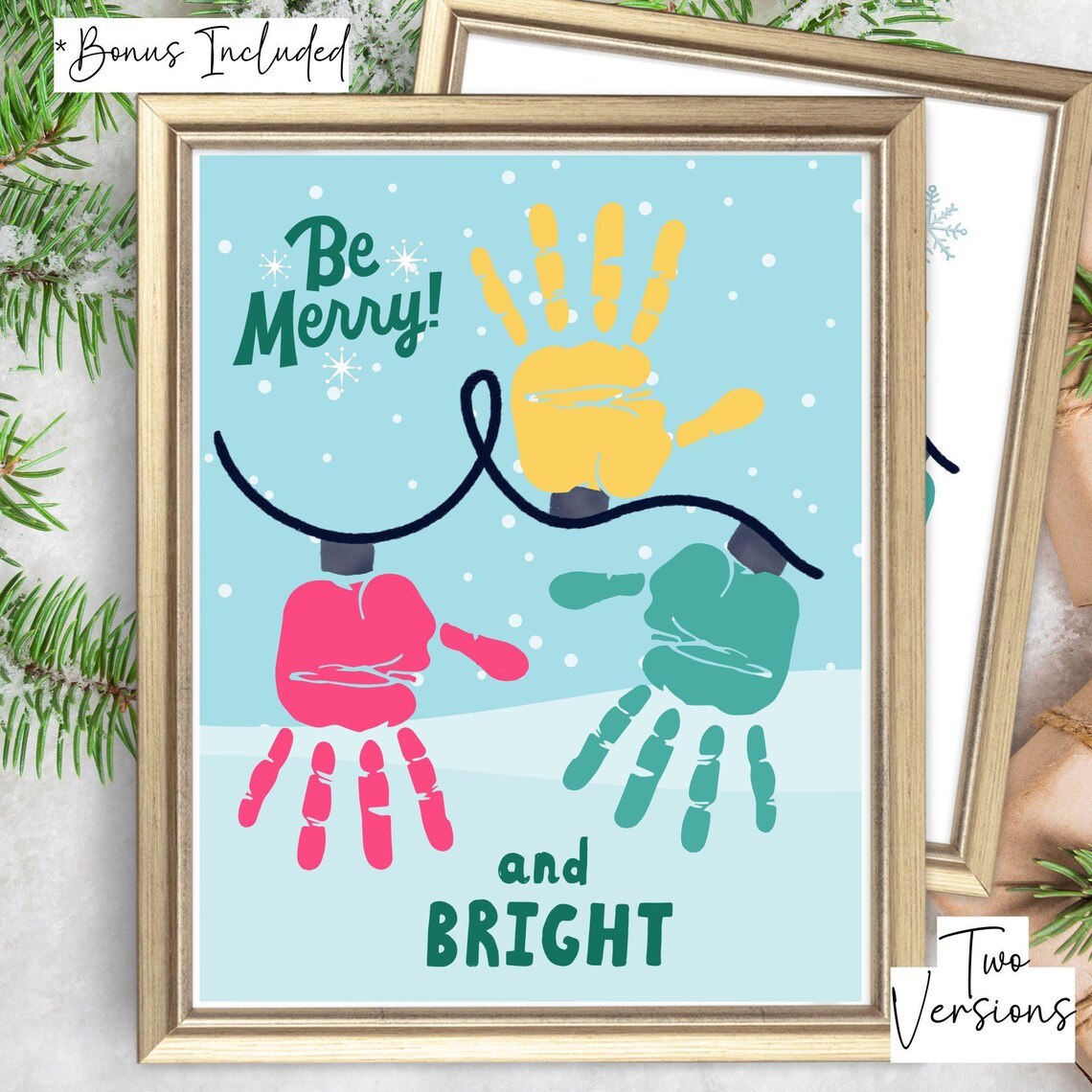 Be Merry and Bright Christmas Lights Handprint Craft Holiday Poster