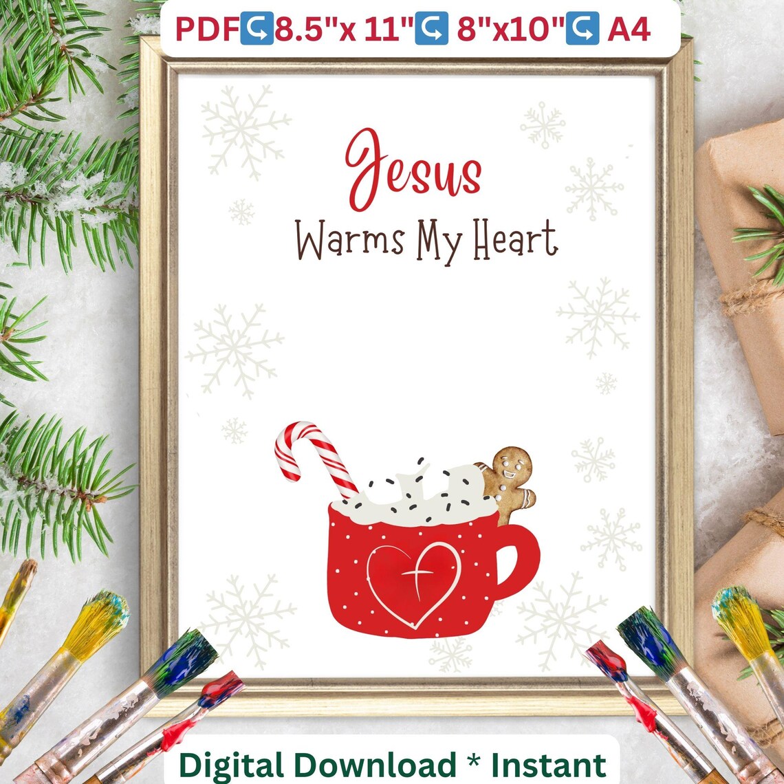 Jesus Handprint Art Christmas Winter Poster - Image 2