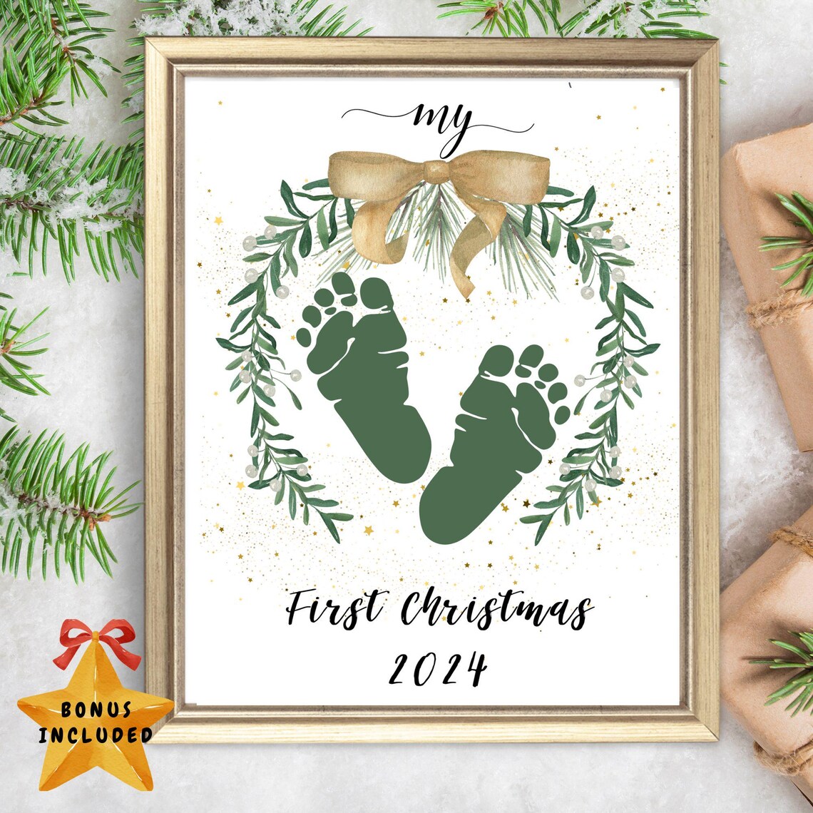 My First Christmas Handprint Footprint Art Print