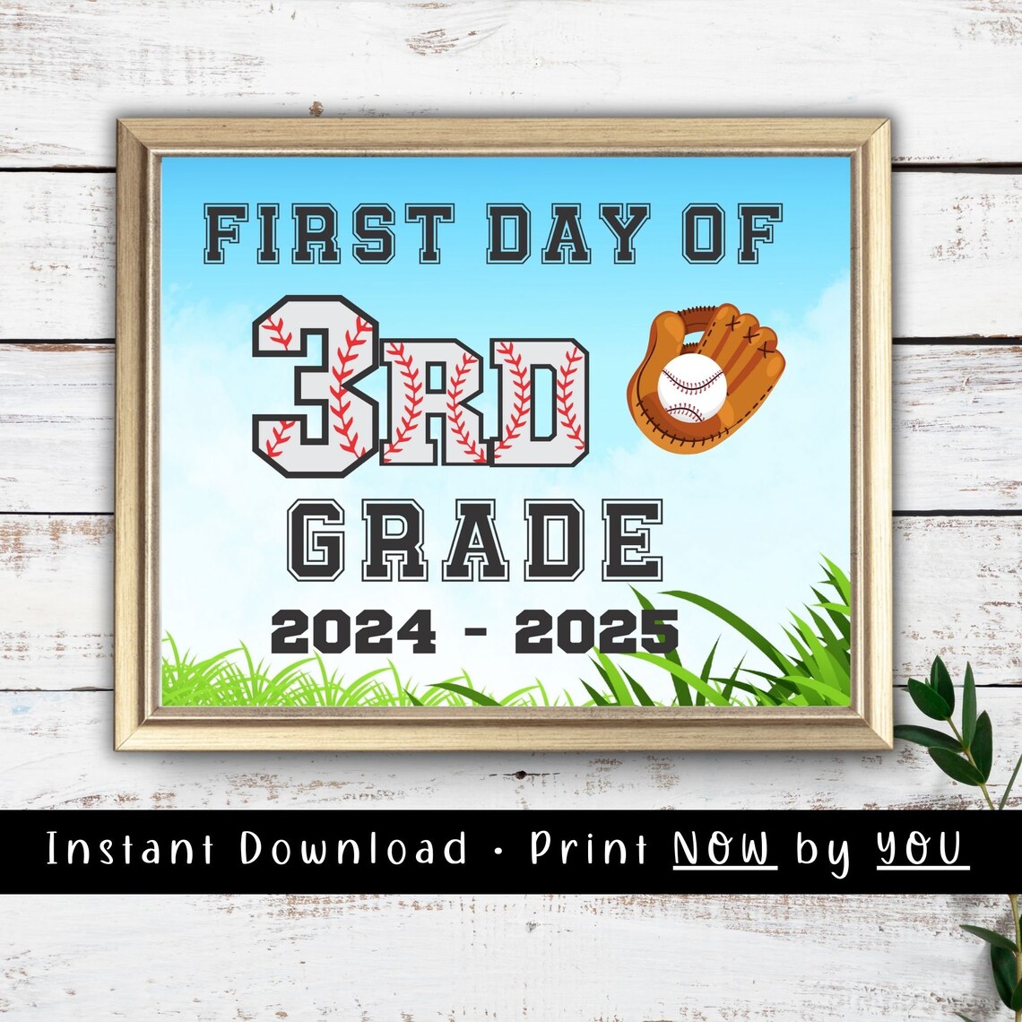 First Day of 3rd Grade Baseball Sports Back to School Sign Photo Print