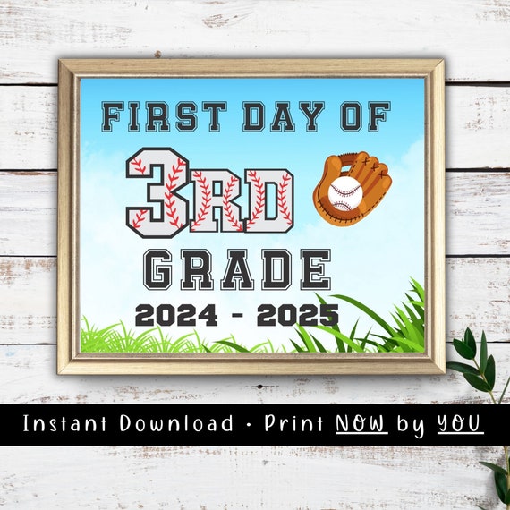 First Day Of School Sign First Day Of 3rd Grade Baseball Sports Sign Boys Back To School Photo Prop Third Grade