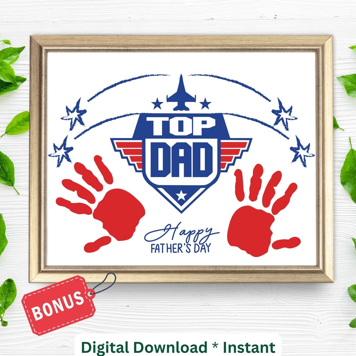 Top Dad Military Hero Happy Fathers Day Handprint Keepsake Poster