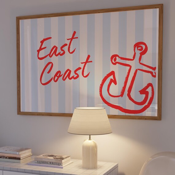 East Coast Red Anchor Script Coastal Nautical Beach Decor Poster