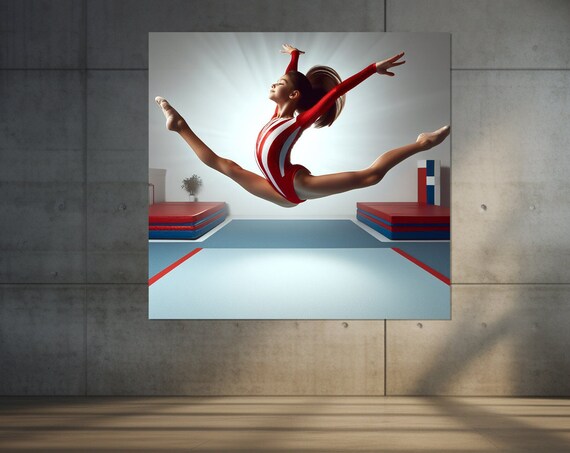 Gymnastics Wall Art Beautiful Gymnast Jump Print Gymnast Gift Gymnastics Wall Decor Framed And Ready To Hang