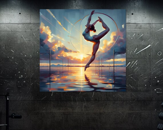 Gymnastics Wall Art Beautiful Gymnast With Ribbon Print Abstract Gymnast Painting Gymnast Gift Framed And Ready To Hang