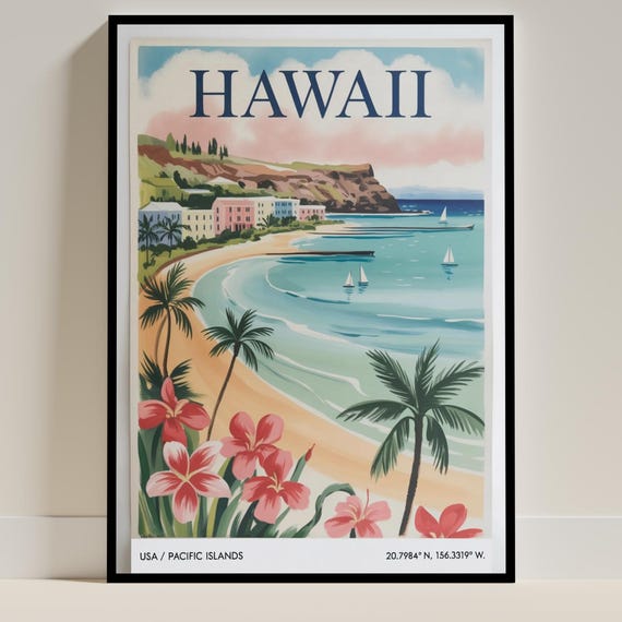 Hawaii Travel Poster, Vintage Pacific Islands