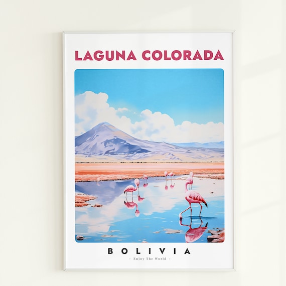Laguna Colorada Bolivia Flamingo Red Lagoon Mountain Art Poster