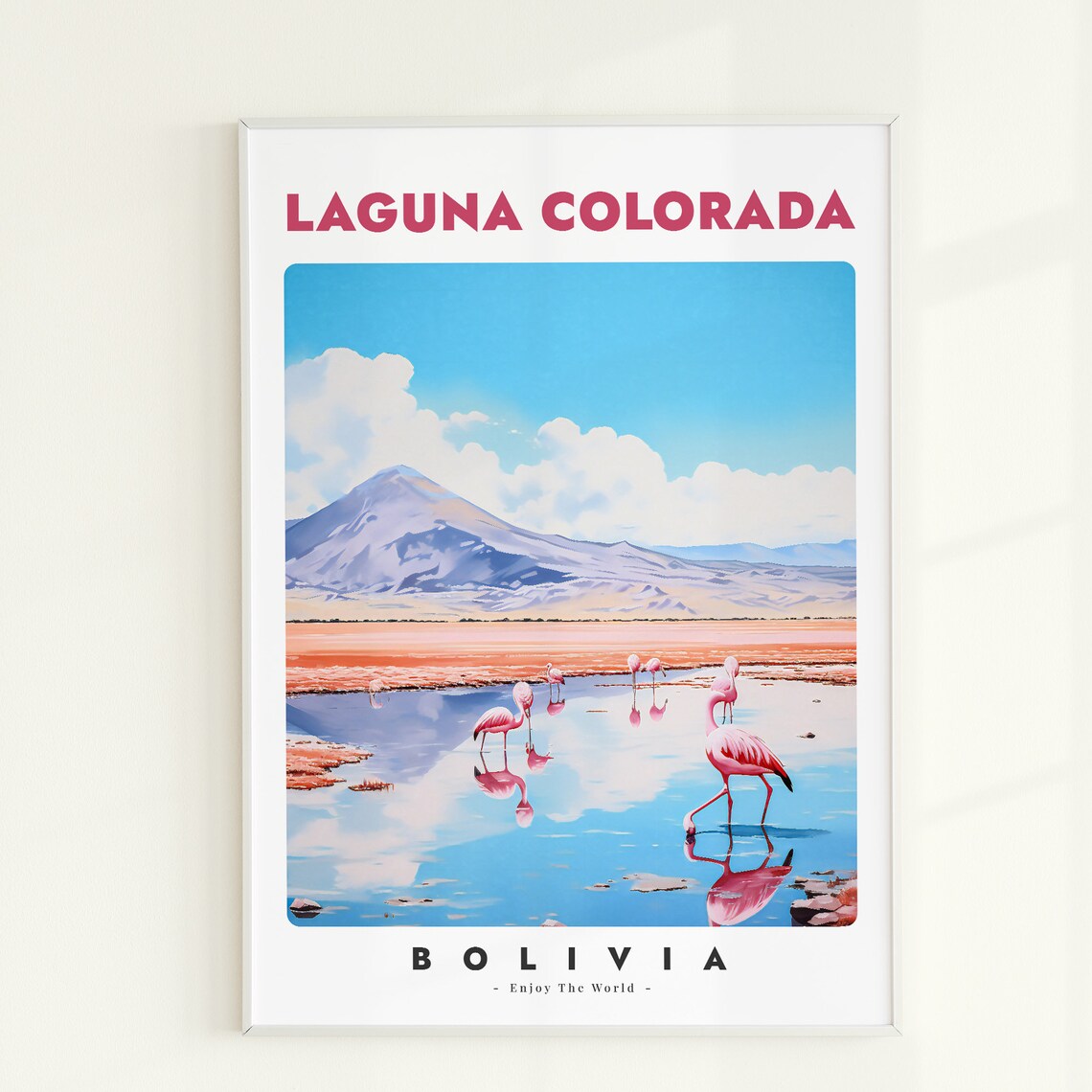 Laguna Colorada Bolivia Flamingo Red Lagoon Mountain Art Poster