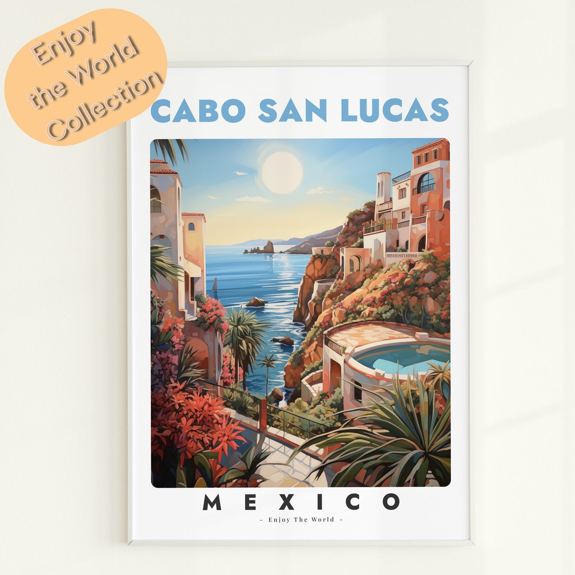 Cabo San Lucas Mexico Sunset Beach Vintage Coastal Travel Poster