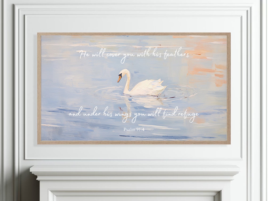 Psalm 91 Swan On Still Water Under His Wings Refuge Verse Poster - Image 4