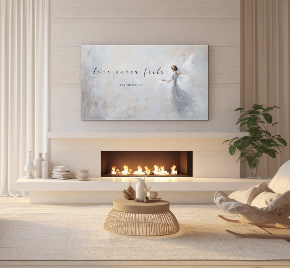 Love Never Fails Verse With A Graceful Angel In Soft Blue Poster - Image 3