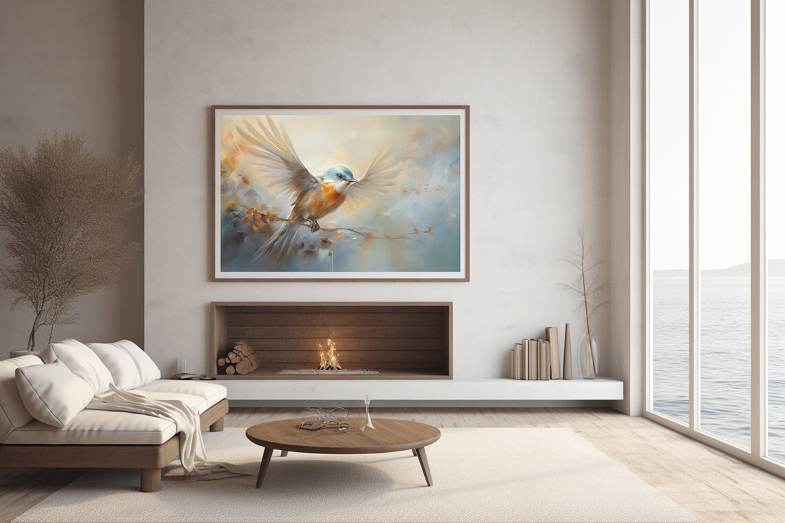 Bluebird In Flight Watercolor Songbird Amber Blue Sky Garden Poster - Image 3