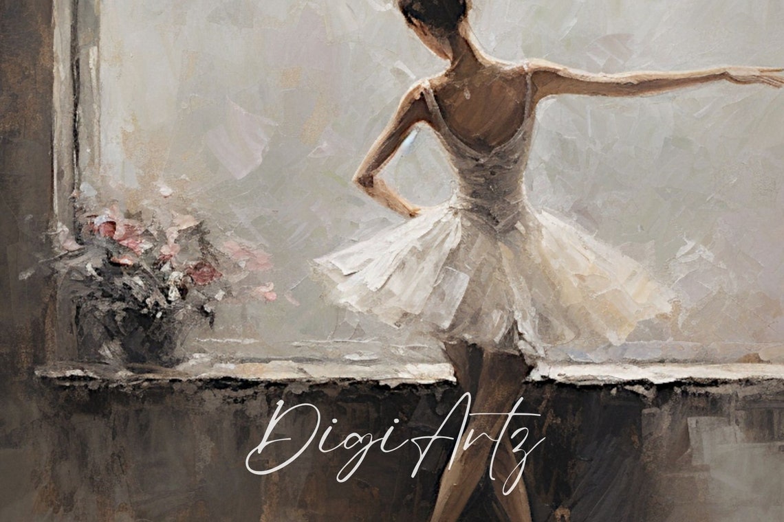 Ballerina At Window Grey Moody Antique Ballet Studio Painting Poster - Image 6