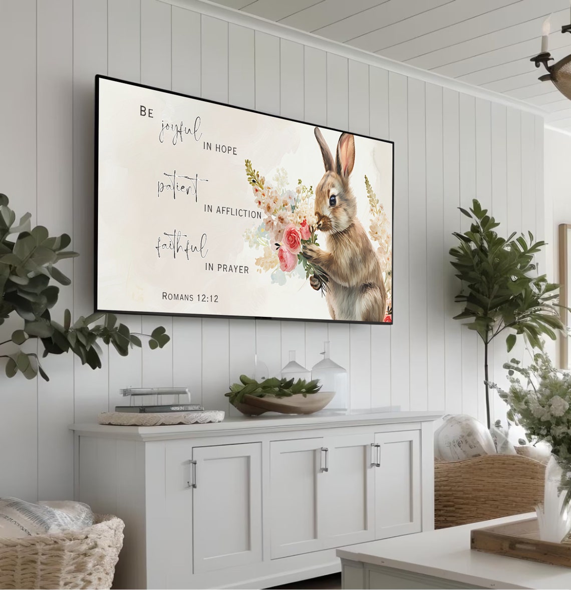 Romans 12 12 Bunny With Flowers Be Joyful In Hope Scripture Poster - Image 4